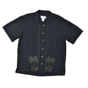 Bungalow Joe Men's Relaxed Fit Camp Shirt Black Embroidered Palms Size XL NWT